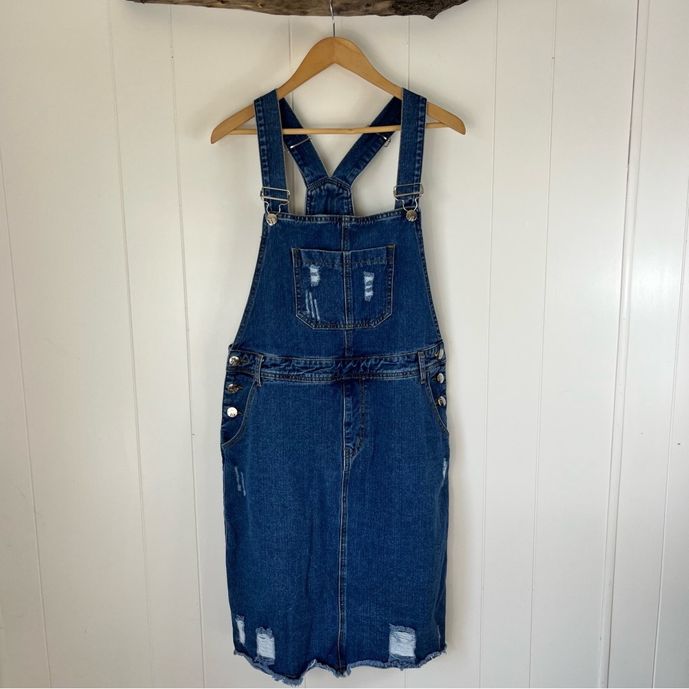 Anna-Kaci Blue Distressed Denim Overall Dress Medium/Large